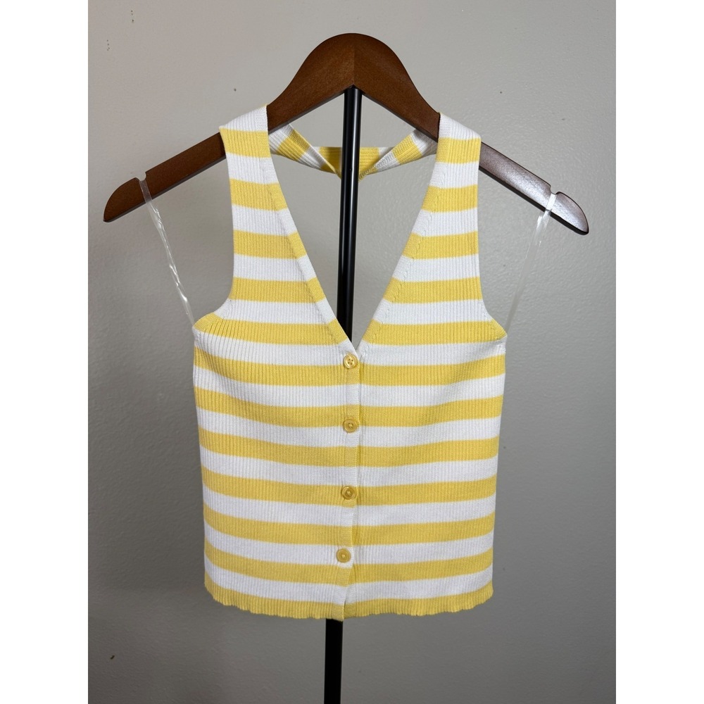 FCT WITH LOVE Yellow White Striped Knit Halter Button Top M